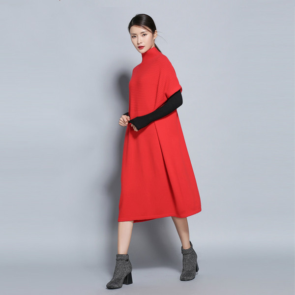 New autumn and winter hot round neck dress sexy women's slim women's long dress bat sleeves