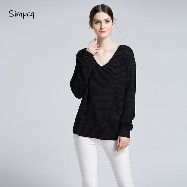 Pull Poncho Women Sweater Simpcq V-neck Knitted Woman Sweaters Solid High Quality Autumn Female Classic Clothes Warm Hot M0719