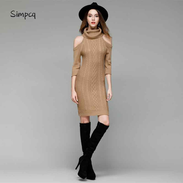 Elegant Sexy Strapless Knitted Sweater Autumn Winter Black Long Pullover Women Tops Slim Turtleneck Jumper Casual Pull Femme