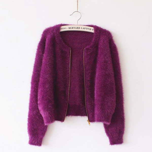 2016 New Spring Autumn Purple Mohair Cardigan Women Sweater casual Crochet Poncho Women Short Sweaters vestidos Cardigans YC049