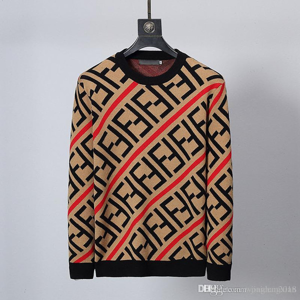 Full FF 19ss New Men's Contrast Twill Letter Jacquard Wool Knit Sweater Jacket men' s Sweater