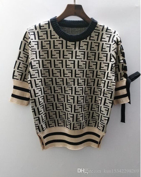 Summer 2018 Designer T shirt Women Short Sleeve Knied Short Sleeve ff T Shirt Tops Tee Femme Knitwear