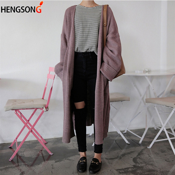 Lady's Sweater Harajuku Long Cardigan Spring Autumn Knit Sweater Women Large Coat Casual Long Jacket Pockets