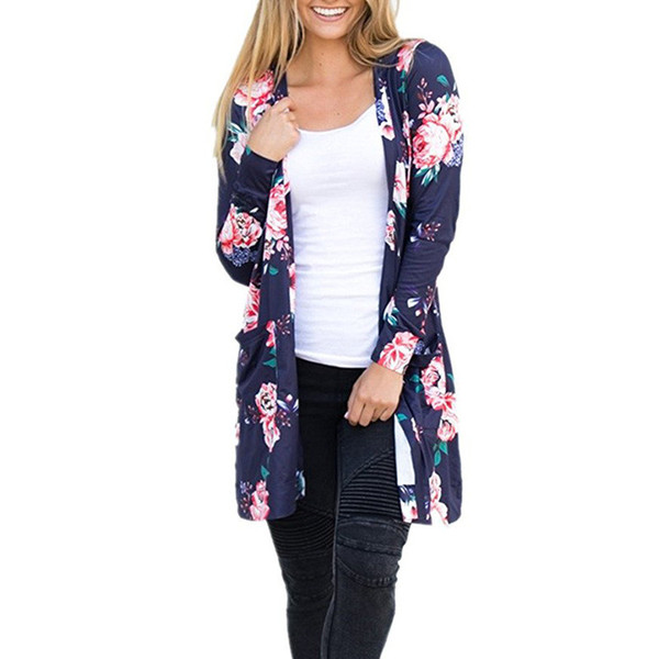 Plus Size S-XXXL Flower Floral Printed Cardigan Women Sweater with Packet Long Sleeve Fashion Casual Jumpers Ladies Knitwear