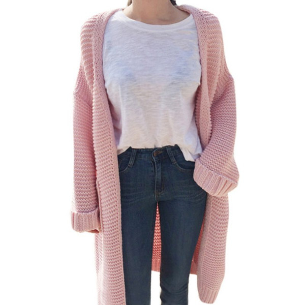 New 2017 Women Autumn Winter Sweater Long Cardigan Long-Sleeve Loose Thick Knitted Cardigan Female Sweaters Long Coat