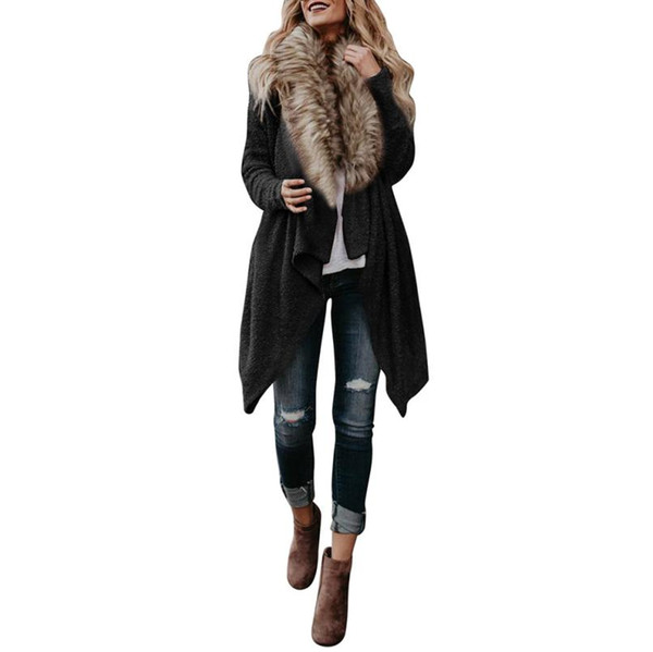 Feitong Winter Women Knitted Long Sleeve Tops Faux Fur Cardigan Sweaters Parka Outerwear Coat Jacket Sweater cardigan feminino