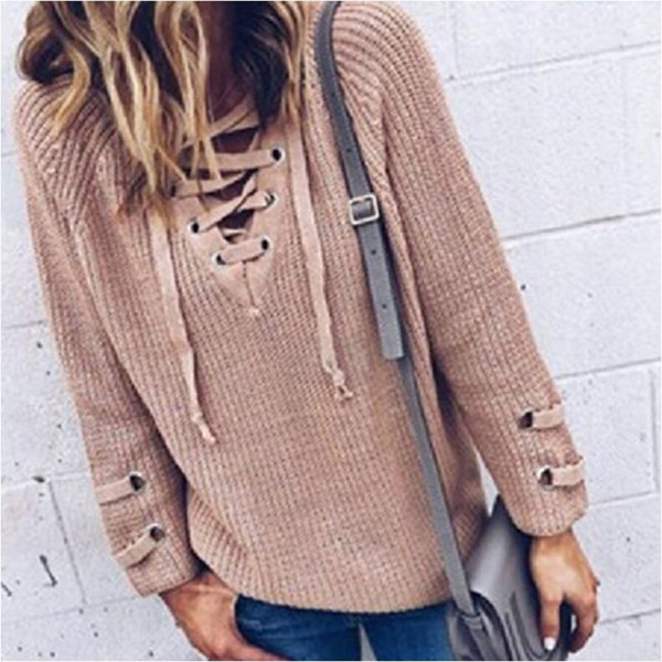 2017 Fashion Ladies Autumn and Winter Loose V-neck Long-sleeved Sweater Jacket Plus Size 6 Colors S-5XL