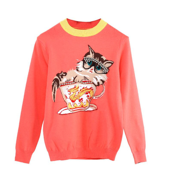 Women Sweater Warm Cat Jacquard High Quality Winter Sweaters Female Casual Pullover Knitted Tops