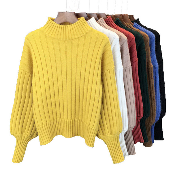 2018 Autumn Winter Warm Thick Turtleneck Sweater Women Knit Pullovers Female Lantern Sleeve Sweaters Jumper Pull Femme PZ304