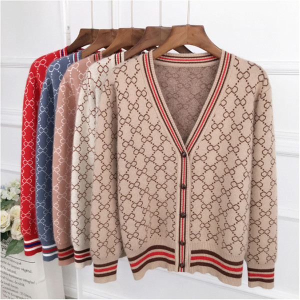 QIHUANG Wool Knit Cardigan Coat Women Sweater V-neck Single Breasted Women Cardigans Autumn Winter Casual Female Cardigan