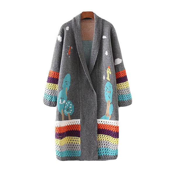 Casaco Feminino 2018 Autumn Patchwork Long Cardigan Women Casual Knitted Loose Long Korean Sweater Coat Jumper