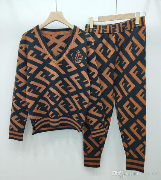 18ss Both FF Letter Round Neck Pullover Jacket and Will Pendulum Skirt Knitting pants Two Paper Suit Free Shipping