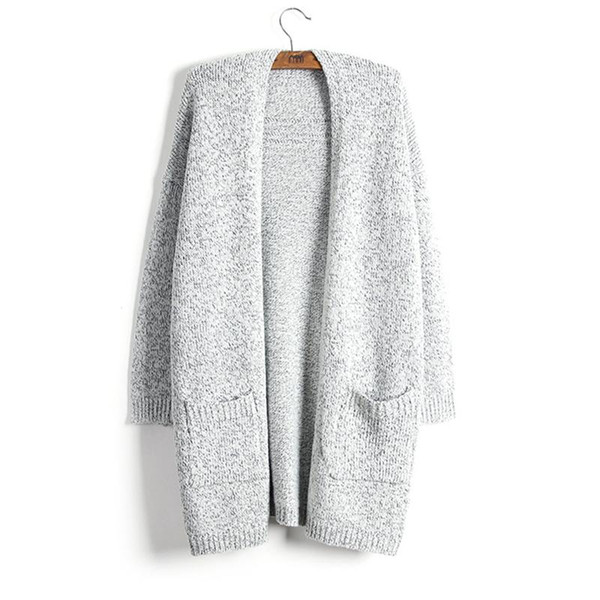 Sweater Women Coat Fashion Autumn Winter Thick Keep Warm Cardigan New Lady Sweater Gray Long Style Knit Solid With Pocket Oversized 5XL