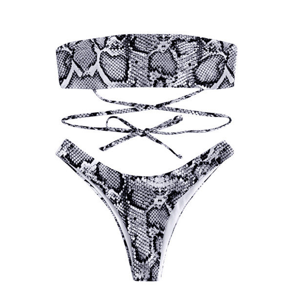 Swimsuit Women Snake Skin Pattern Bandage Bikini Set Polyester Brazilian Swimwear Beachwear Summer Women Bikini 2019 mujer