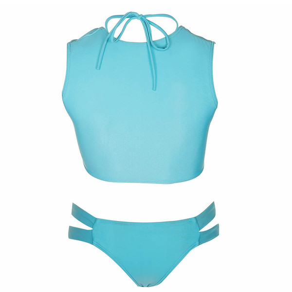 Bathing Suit Solid Holiday Beach High Waist Swimsuit Digging Rope Design Swimwear Two-pieces Set Bra And Briefs Bikini