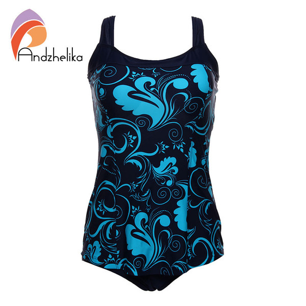 Andzhelika One Pieces Swimsuit 2017 New Plus Size Swimwear Print Bodysuit Vintage Retro Bathing Suits Swimming Suit DY7889