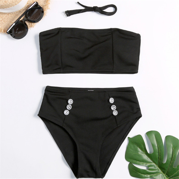 Peachtan High waist swimsuit female Sexy black bikini new Bandeau plus size swimwear women Bathing suit Summer beachwear