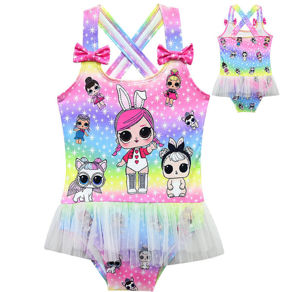 Surprise Girl Baby One-piece Swimsuit Children Summer Gauze Lace Swimwear Kids Beach Bathing Clothes Swimming Suit new C3222