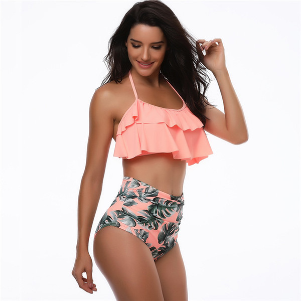 Women Swimsuits High Waist Bikini Sets Ruffles 2 Pieces Swimwear Women Summer Beachwear Swim Surfing Clothes Bikinis New