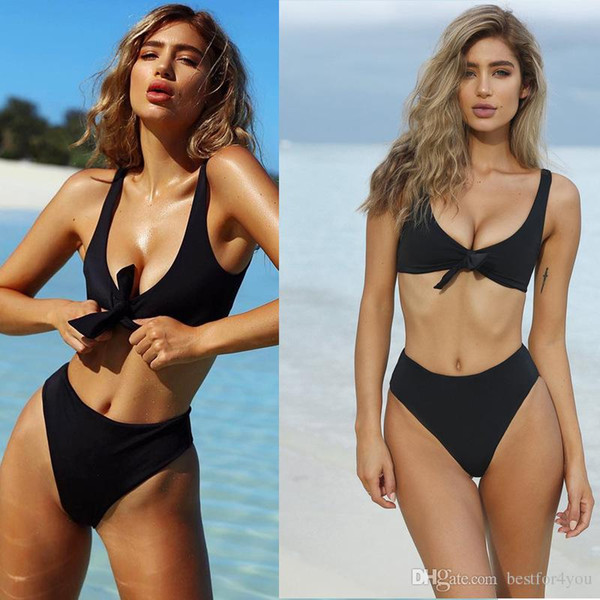 Womens Tie Knot Front High Waist Thong Bandage 2PCS Bikini Sets Beachwear for swimming,beach party,SPA,bathing