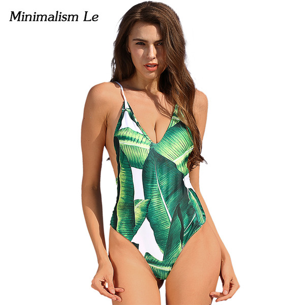 Minimalism Le 2017 New One Piece Swimsuit Sexy Women Swimwear Beach Wear Bandage Print Maillot De Bain Femme Bathing Suits BK642