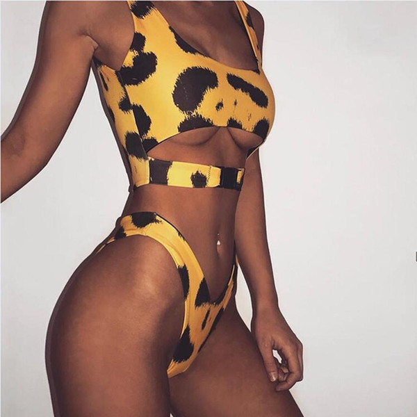 New Style Women Buckle Leopard Bikini Push-Up Padded Swimwear Bathing Swimsuit Beachwear Popular Women's Swimsuits Biquini