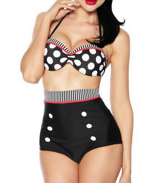 Free New swimsuit retro vintage high waist cover belly conservative bikini point swimsuit NS001