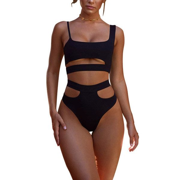 Sexy Black high Waist Bikini Set Women Backless Swimsuit Large Bust Swimwear Crop Top Two Piece Beachwear Y-NEW