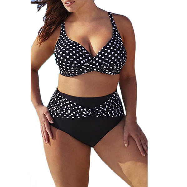 Plus size XL-5XL Women sexy bikini set dot push up swimwear swimsuit High waist Vintage beachwear patchwork biquinis Summer 