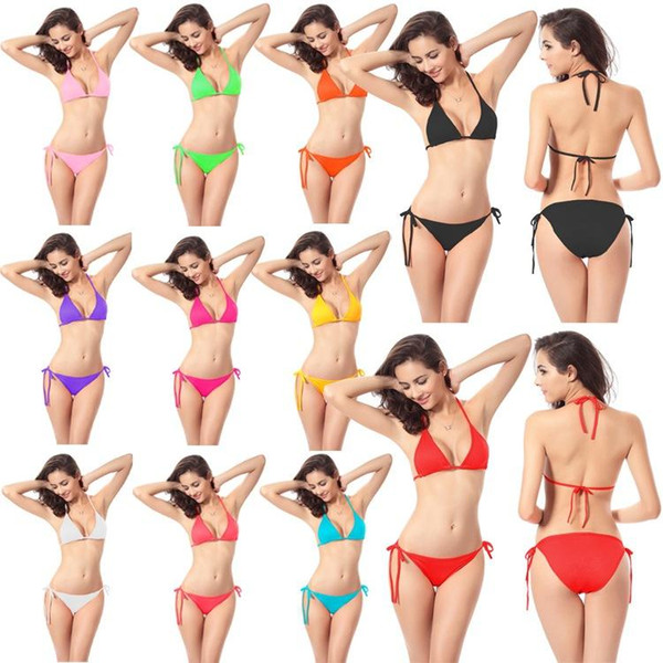 Sexy Bikinis Women Swimsuit 2018 Summer Low Waisted Bathing Suits Halter Top Push Up Bikini Set Plus Size Swimwear M