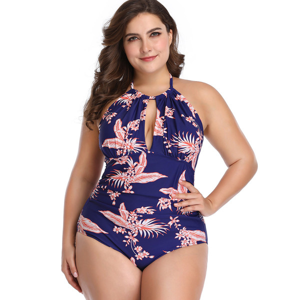 Plus Size New One-piece Swimsuit Nylon Printed Triangle Piece Pleated Fat Swimsuit Sexy Backless Women Swimwear L-4XL