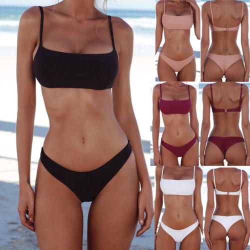 New Summer Women Solid Bikini Set Push-up UnPadded Bra Swimsuit Swimwear Triangle Bather Suit Swimming Suit biquini