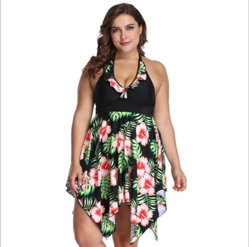 6XL Women Flower Print Plus Size Swimwear Loose Fashion Casual V Neck Bikini Jumpsuits One Piece Bathing Suit