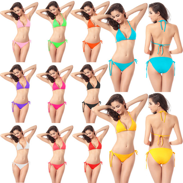 2017 Fashion Women Bikini Set sexy triangle swimwear bikinis set for women 11 colors bikini bathing suits Swimsuit DM005 BY DHL