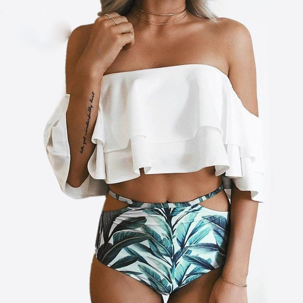 Off Shoulder S~XL High Waist Swimsuits Bikini Bathing Suits Swimsuit Women Two Piece Outfits Summer Dresses Women Clothing Bodysuit