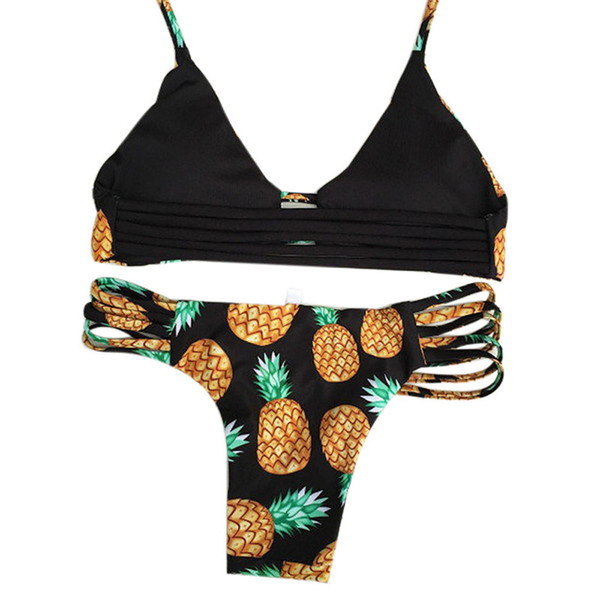 Bulk Lots S~L Women Polyster Pineapple Pattern Bikini Sets Swim Suit Swimwear Beach Wear 3 Colors Bathing suits