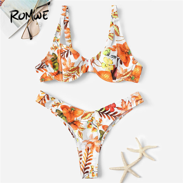 Sport Floral Print Strap Bikini Top High Waist Women Bikini Set 2019 Beach Vacation Swimming Suits Without Chest Pad