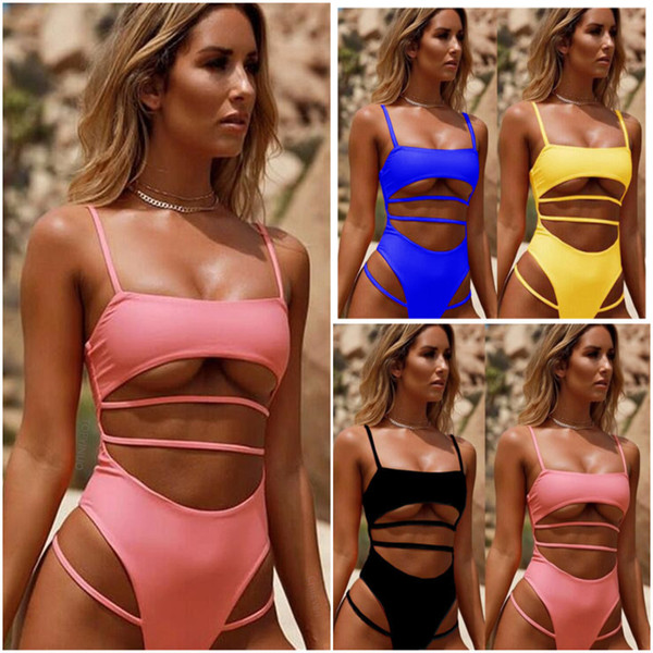 Maikun Brand New Sexy Bikini for Women Pure Color Bandage Jumpsuit Swimsuit 4 Colors 3 Sizes