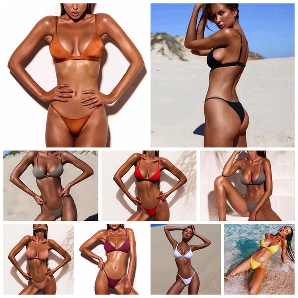 ARXIPA 2019 Sexy Micro Bikini Set Triangle Swimsuit Women Solid Swimwear Thong Bathing Suit Mini Biquini Beachwear Swim Wear Hot