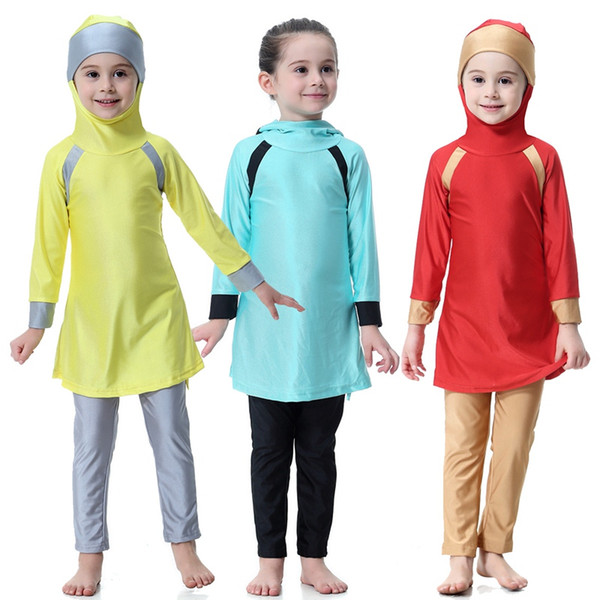 Muslim Girl Kid Arabian Islamic Burkinis Modest Full Cover Long Sleeve Swimming Swimsuit Child Swimsuit Sport Splice