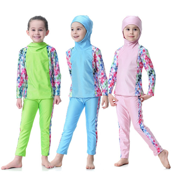 Muslim Girl Kid Arabian Islamic Burkinis Modest Full Cover Long Sleeve Swimming Swimsuit Child Swimsuit Sport Print