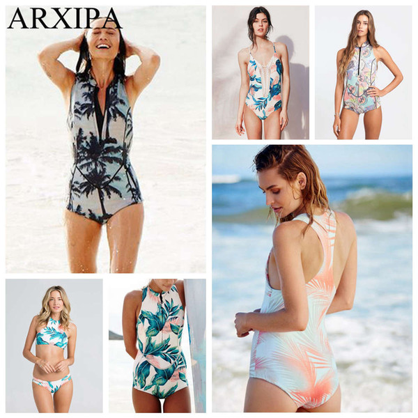 ARXIPA High Neck One Piece Swimsuit Zipper Swimwear Women Vest Bodysuit Racer Back Bathing Suit Sport Racing Retro Maillot Surfing Wear 2019