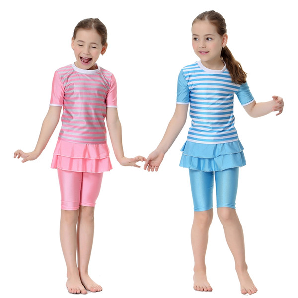 Muslim Girl Swimsuit Kids Conservative Arabian Islamic Swimwear Burkinis Modest Two-piece Children Cloth Summer Sport