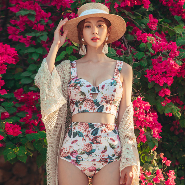 2019 sexy bikini new gathered high waist split swimsuit ladies spa swimsuit bikini