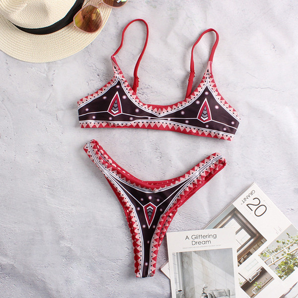 2019 New Pattern Restore Ancient Ways Printing Bikini Triangle Swimming Suit Swimwear Fission