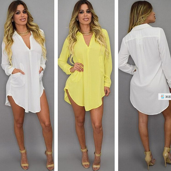 designer dress Summer Sexy V Neck Short Beach Dress Chiffon White Mini Loose Casual T Shirt Dress Plus Size Women Clothing