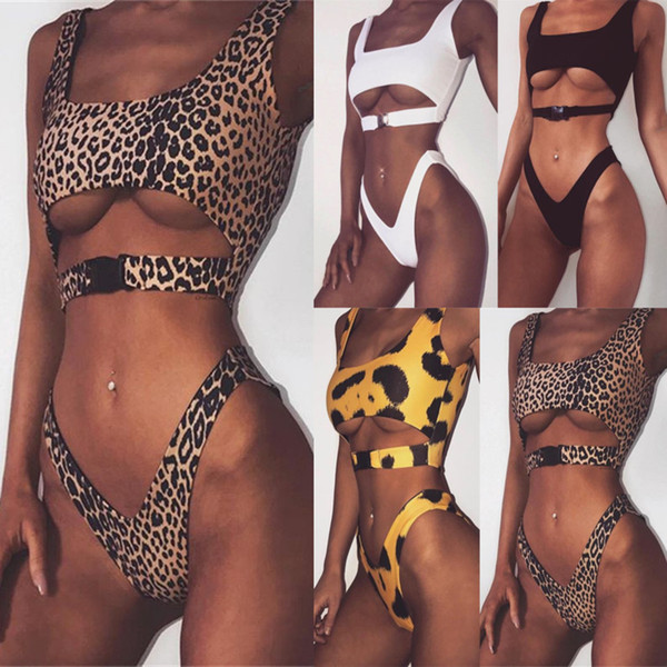 high cut bikini Buckle sexy swimsuit push up bathers Bandeau swimwear women bathing suit leopard micro bikini MMA1675