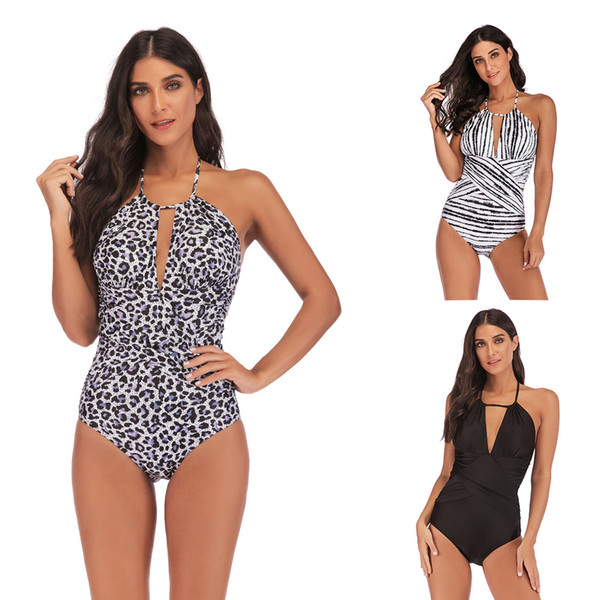 3 Colour S-5XL Plua Size Sexy Women Zebra pattern One Piece Swimsuit Halter Bandage Bikini Swimwear Bathing Suit MMA1769