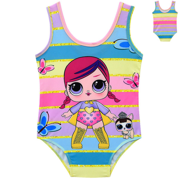 Girls Cartoon Doll Swimsuit Cute Princess One-Pieces Bathing Suit Summer Toddler Rainbow Swimwear Fashion Baby Beachwear TTA898