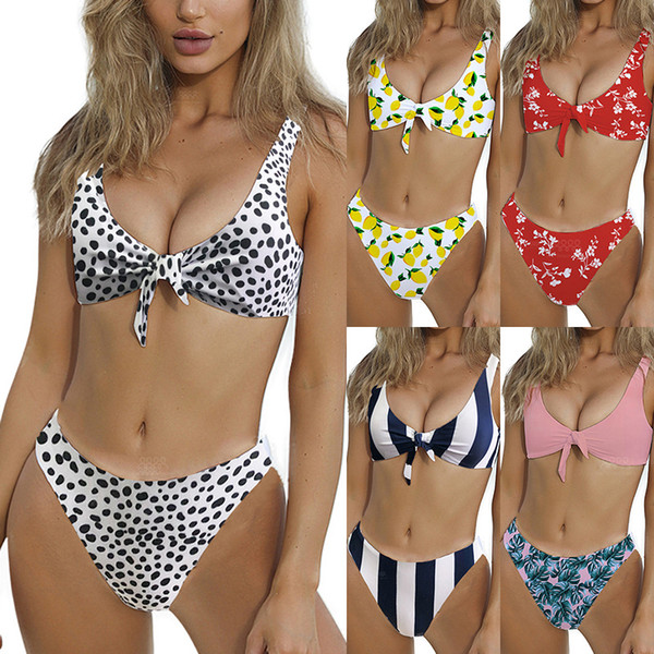 Leopard Print bowknot Bikini set Swimsuit Knot Floral Maillot De Bain Sexy Swimwear Striped Dot Costume Da Bagno Donna Bathing Suit LJJA2276